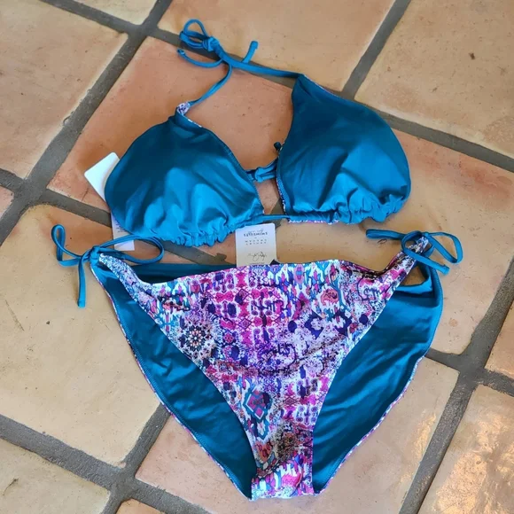 ASHLEY GRAHAM Reversible Safi Icon bikini top and bottoms Size 22 Rare NWT Blue